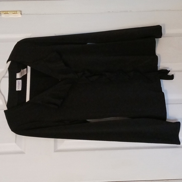 VILLAGER Liz Claiborne company black long sleeve ruffled stretchy blouse… - Picture 1 of 5